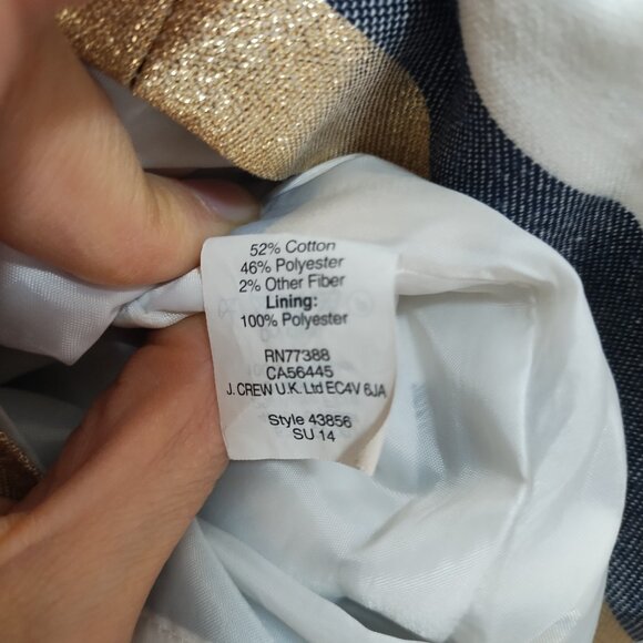J. Crew Striped Mini Skirt-Navy, Gold, White-Lined-Metallic-Sz 8 - Picture 8 of 12